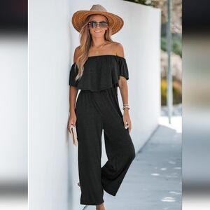 Cupshe Black Ruffled Off-Shoulder Jumpsuit